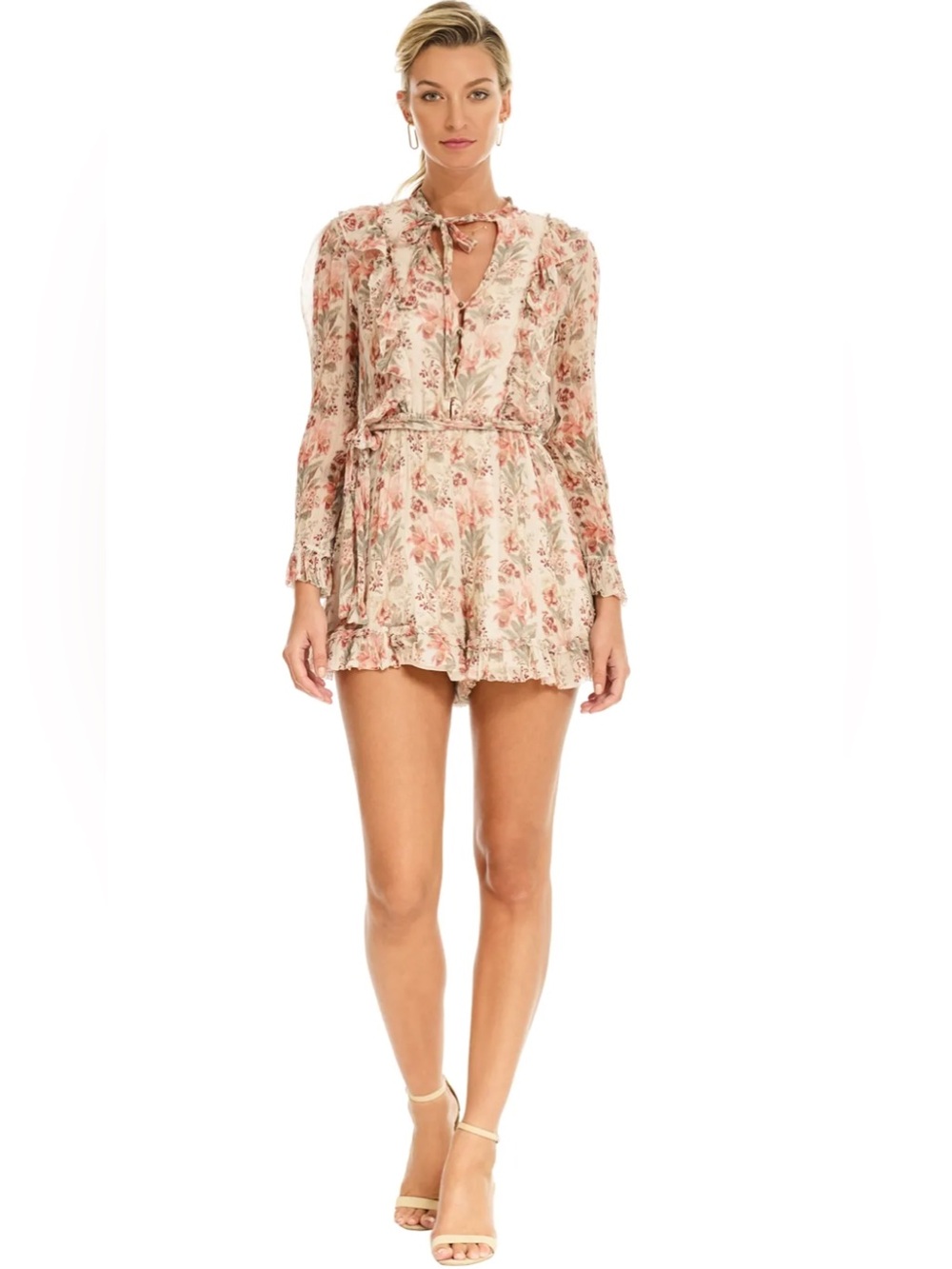 AUTH WOMEN’S ZIMMERMANN L/S FOLLY TIE-NECK SILK FLORAL PLAYSUIT - SZ 0